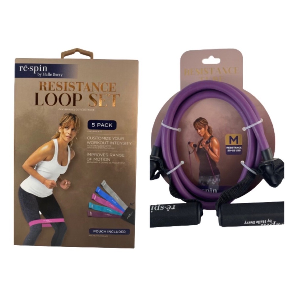 One Resistance Loop Set 5 Pack. One Resistance Tube. Rē•spine by Halle Berry